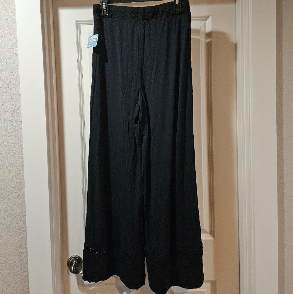Free People Maddie PJ Lounge Pants High Rise Wide Leg Lace Stretchy Black Sm NWT - Picture 14 of 16